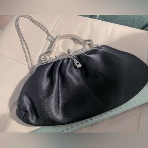 Vintage kiss clasp Black Satin Purse